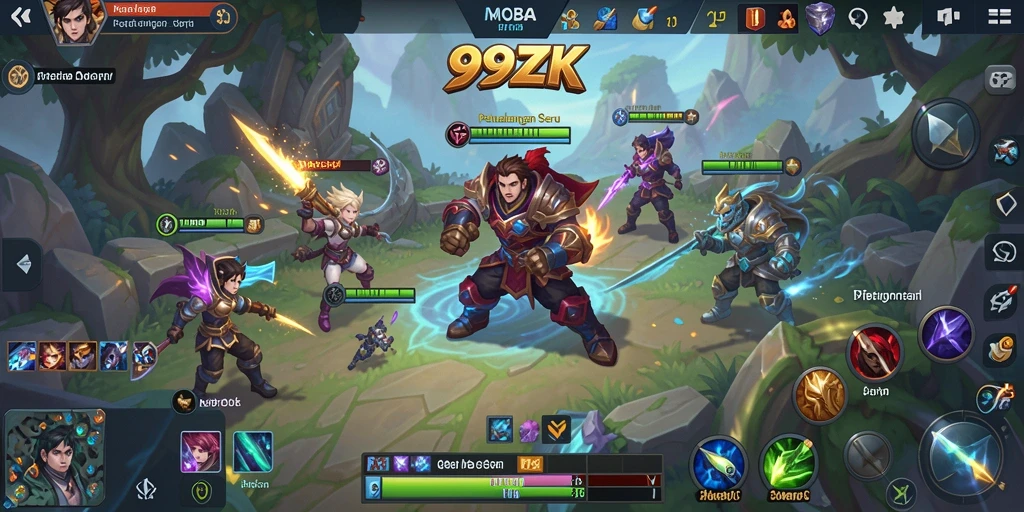 Tampilan gameplay seru di arena MOBA 99ZK.