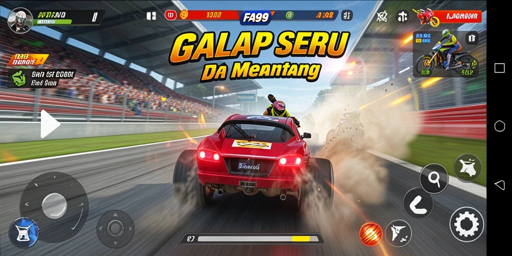 Screenshot gameplay <strong>FA99</strong> yang menampilkan balapan mendebarkan.
