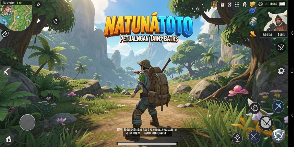 Tampilan layar utama NATUNATOTO dengan aksi seru di dunia terbuka.